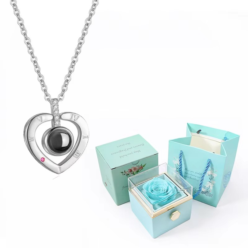 Elegant packaging of the projection necklace and rose box set