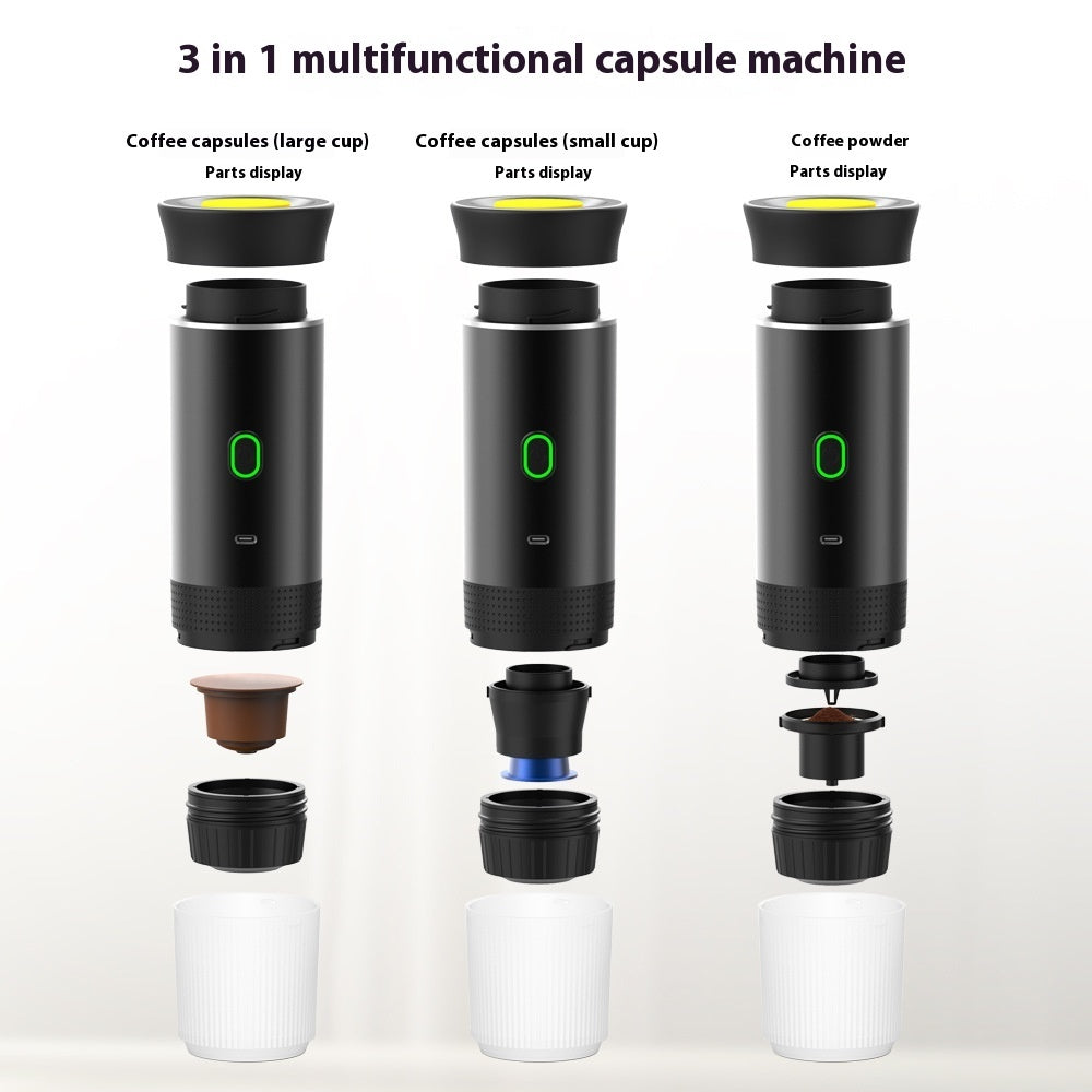 3-in-1 multifunctional capsule machine with parts display on a white background