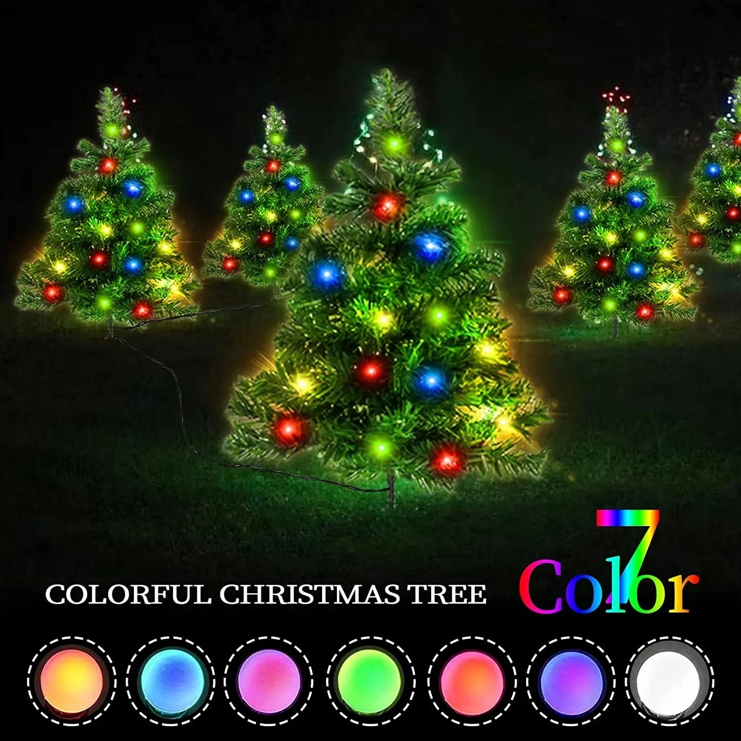 2 Pcs Solar Christmas Tree - With Multicolored LED Lights