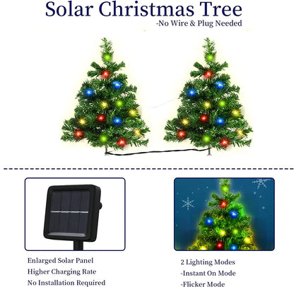 2 Pcs Solar Christmas Tree - With Multicolored LED Lights