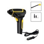 Black and yellow pressure washer with attachments on a white background