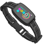 Black dog collar with digital display on a white background