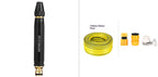 Black water gun with yellow hose and accessories on a white background