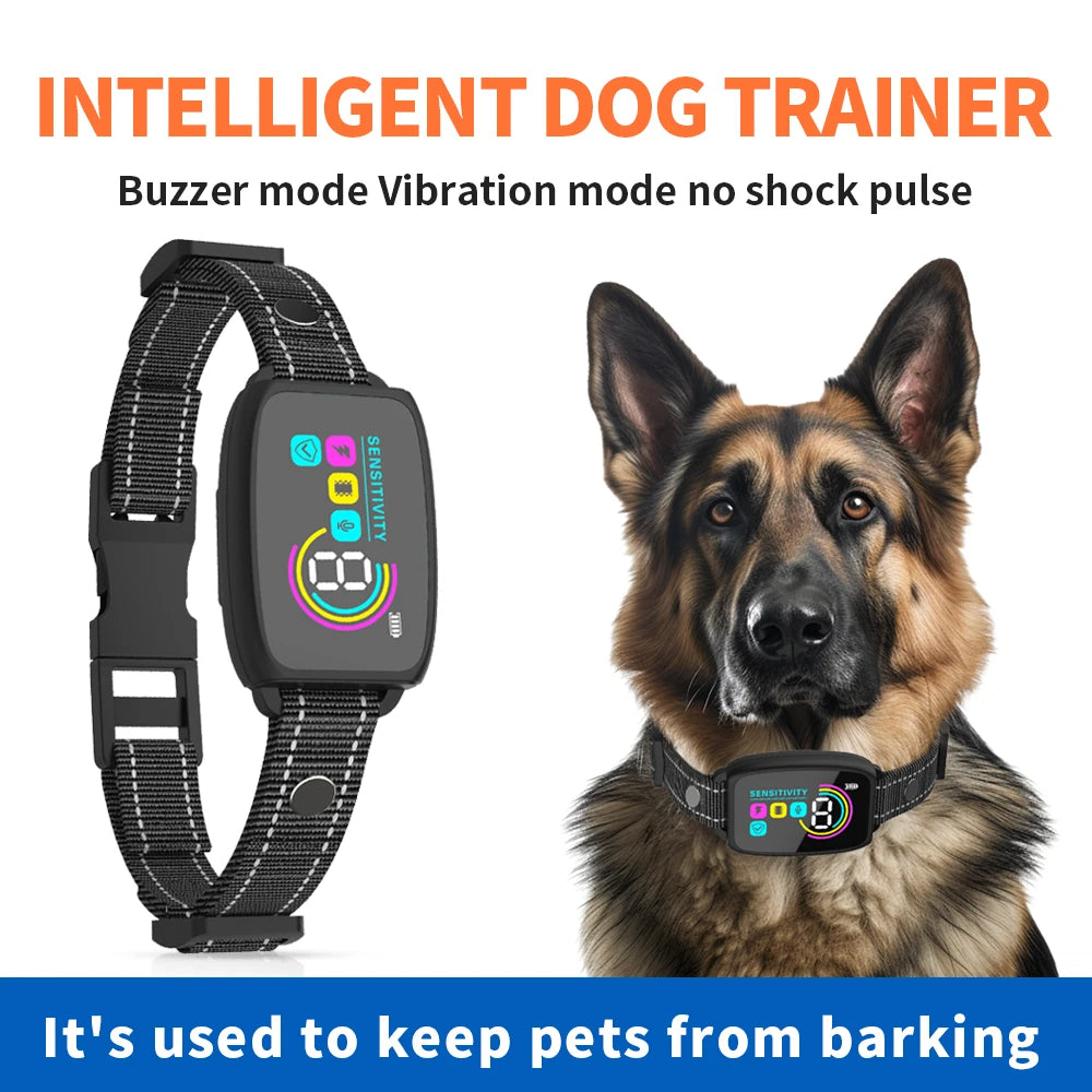 Dog trainer device with digital display on a white background