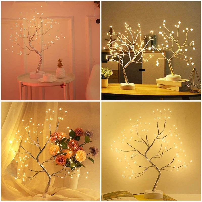 LED Night Light Mini Christmas Tree, Copper Wire Garland Lamp