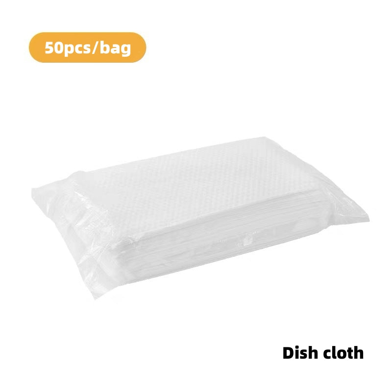 Pack of 50 dish cloths with a clear bag on a white background
