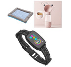Pet activity tracker with a small mat and pink pet product in the background