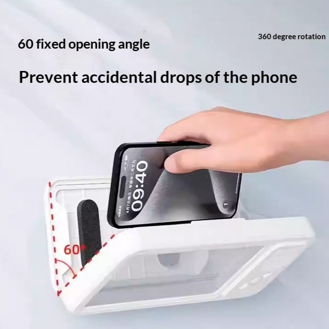 Phone case with 60-degree fixed opening angle and 360-degree rotation feature, preventing accidental drops.