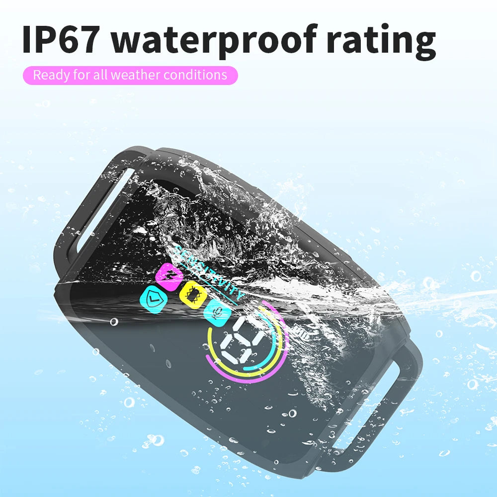 Phone case with water splashes and IP67 waterproof rating text on a light blue background