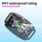 Phone case with water splashes and IP67 waterproof rating text on a light blue background
