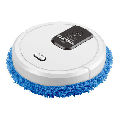 Robotic cleaner with blue cleaning pad on a white background