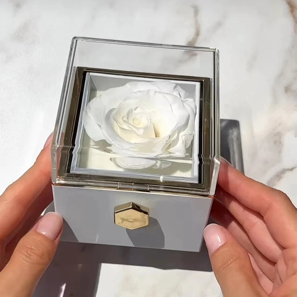 2023 Valentine Eternal Rose Jewelry Ring Box, Rotating Wedding Pendant, Necklace Storage Case for Women, wife, Girlfriend