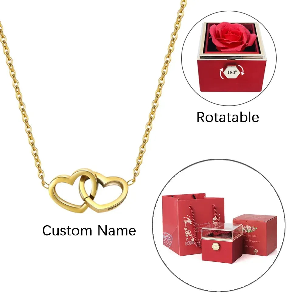 2023 Valentine Eternal Rose Jewelry Ring Box, Rotating Wedding Pendant, Necklace Storage Case for Women, wife, Girlfriend