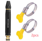 Two high-pressure washer nozzles with black, yellow, and silver design on a white background.