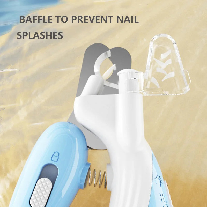 Ergonomic design of Bright Paws LED pet nail clippers baffle to prevent nail splashes 