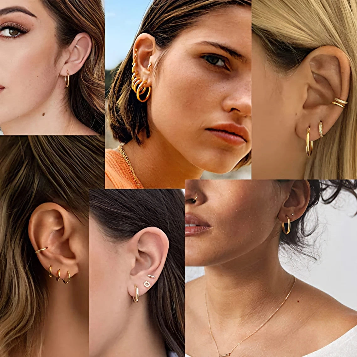 Lifestyle shot of gold hoop earrings in a summer setting