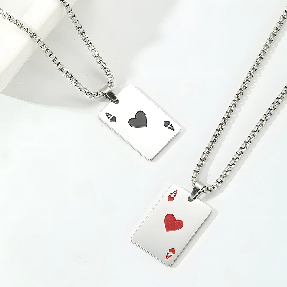 Ace of Spades and Ace of Hearts pendants displayed together
