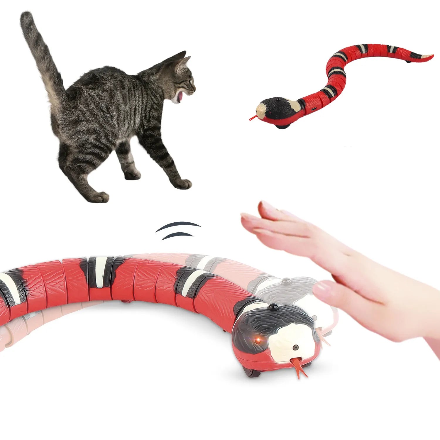 Interactive snake toy for cats with smart sensing technology