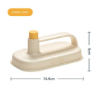 Beige and yellow device with dimensions on a white background