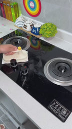 Girl using magic Brush on a kitchen - A versatile cleaning tool
