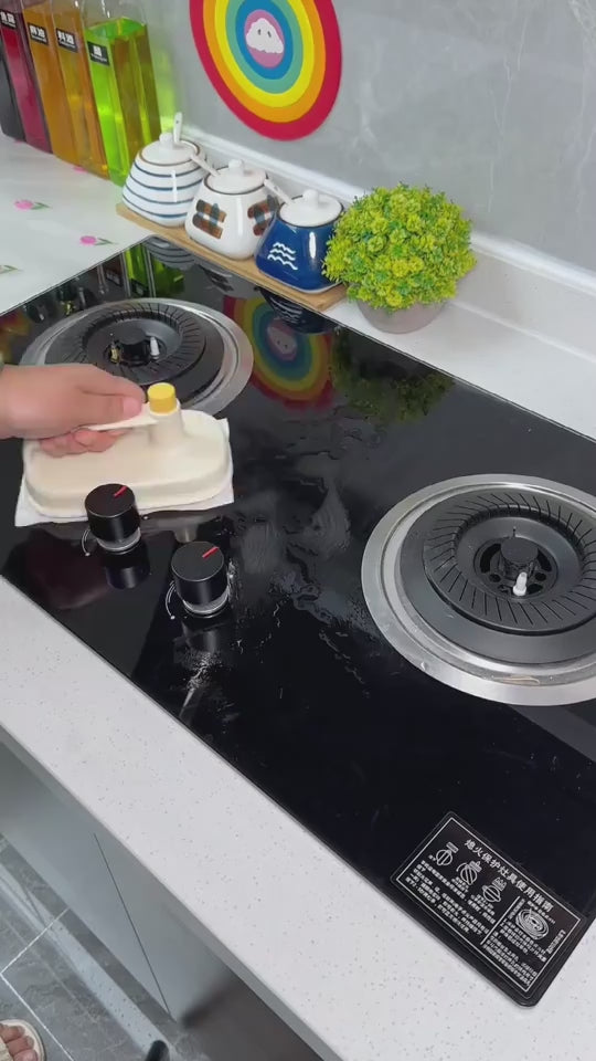 Girl using magic Brush on a kitchen - A versatile cleaning tool