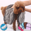 Golden retriever wearing a blue super absorbent pet bathrobe