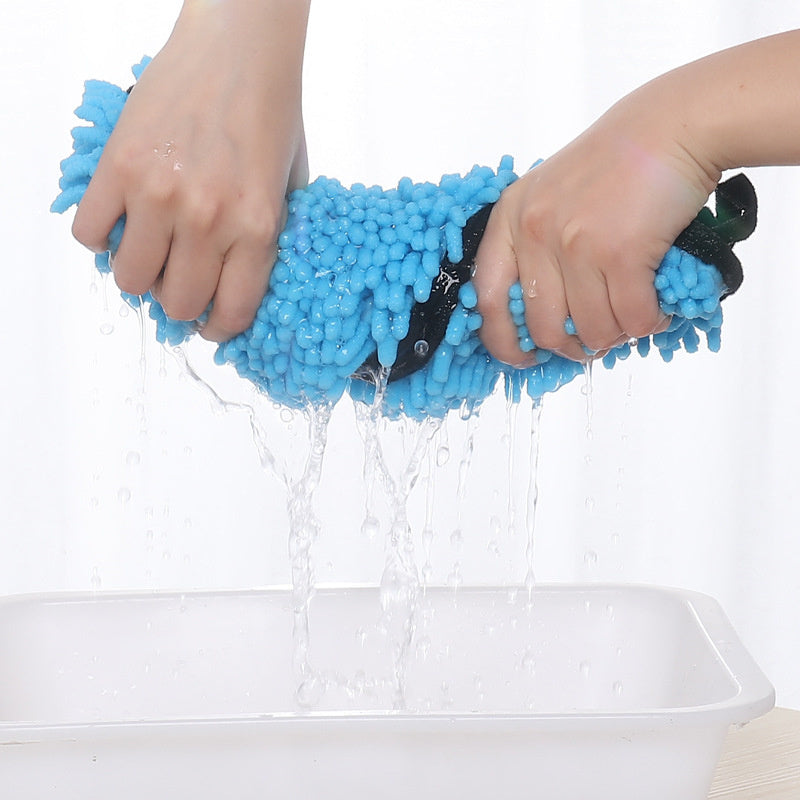 Close-up of soft, quick-drying microfiber material of pet bathrobe