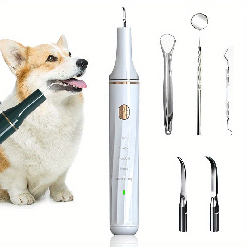 White ultrasonic pet teeth cleaning tool for home use