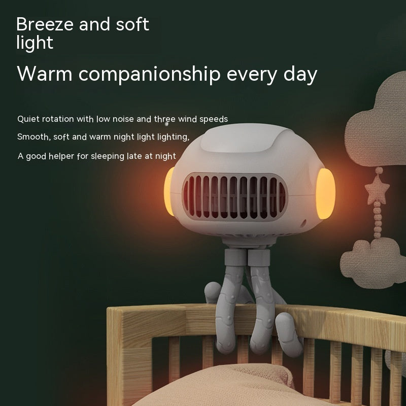 Robot night light fan attached to a baby stroller