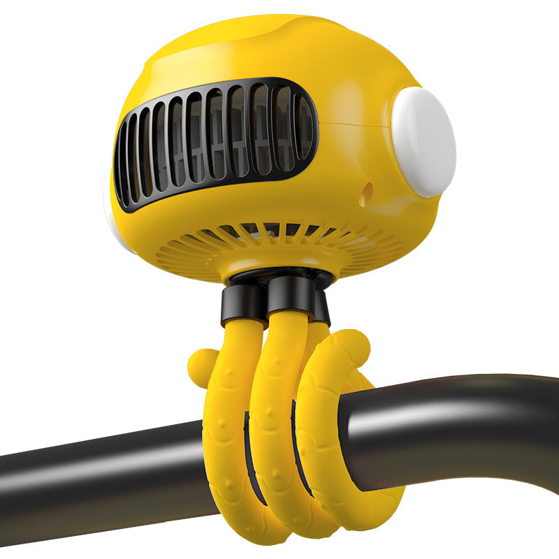 Robot night light fan attached to a baby stroller yellow 